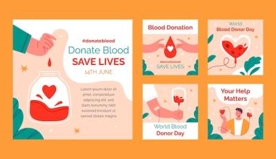 World Blood Donor Day Awareness: Flat Instagram Posts Collection for Free Download