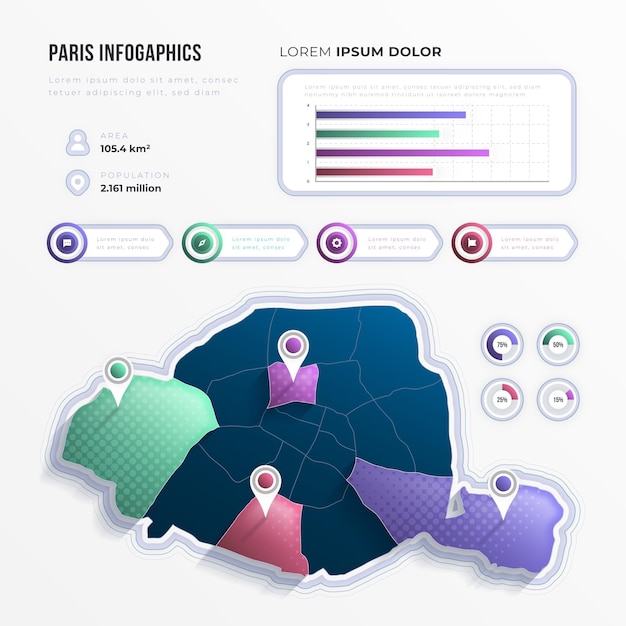 Gradient Paris Map Infographics with Landmarks – Free to Download