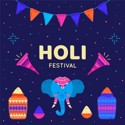 Hand Drawn Holi Festival Elephant Illustration – Free to Download