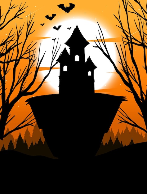 Silhouette Castle Against Full Moon Background – Free Download