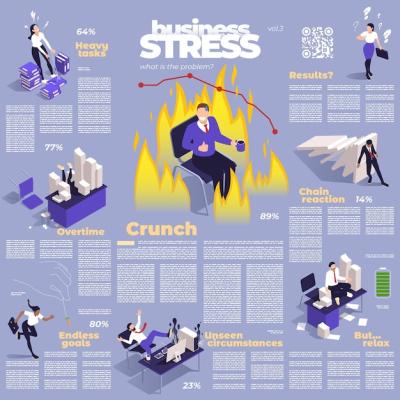 Isometric Infographics of Office People Managing Work Stress – Free Download