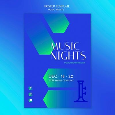 Vertical Gradient Poster Template for Music Nights Festival – Free Download