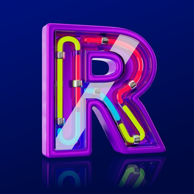 Neon Letter Icon 3D Render – Free Download