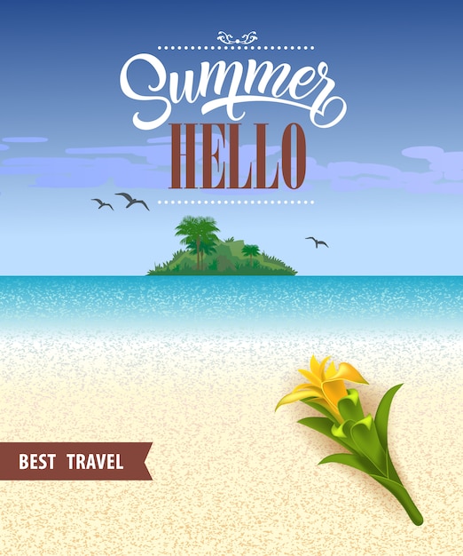 Best Travel Flyer Featuring Ocean, Beach, Tropical Island, and Yellow Flower – Free Download