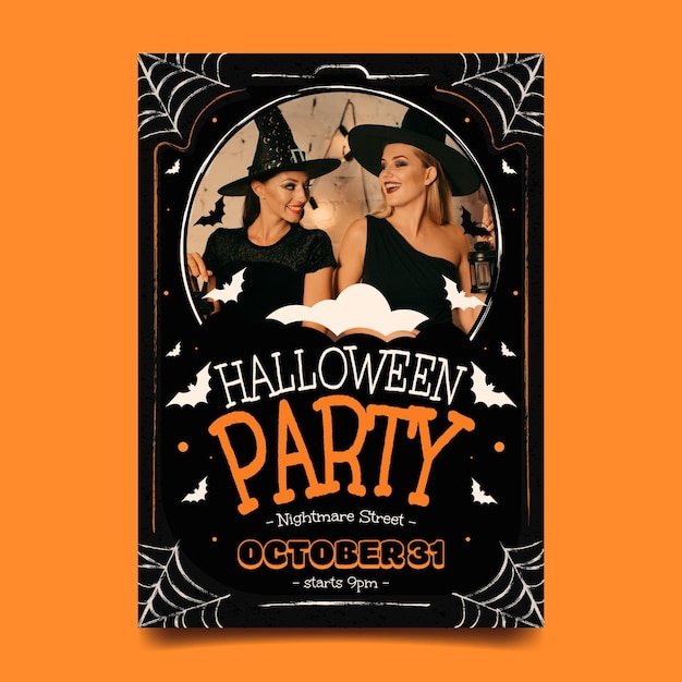 Hand Drawn Flat Halloween Party Vertical Poster Template – Free to Download