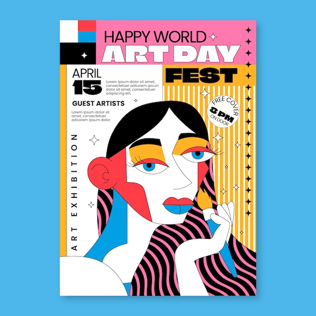 Vertical Poster Template for Flat World Art Day – Free Download