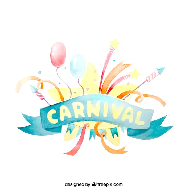 Carnival Background with Colorful Ribbons and Watercolor Party Elements – Free Download