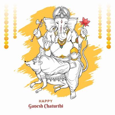 Hand Draw Sketch Art Ganesh Chaturthi Celebration Card Design – Free Download