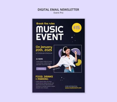 Flat Design Music Event Template – Free Download