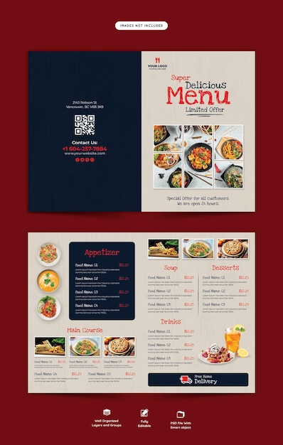 Food Menu and Restaurant Bifold Brochure Template – Free Download