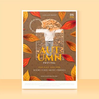 Detailed Autumn Vertical Flyer Template with Photo – Free Download