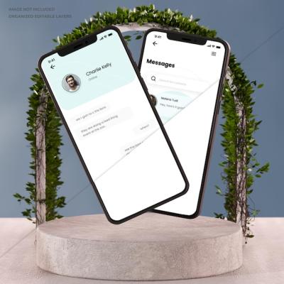 Smartphone Mockup Featuring Plants and Podium – Free Download