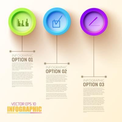 Business Infographic Concept with Three Steps Colorful Round Buttons and Icons – Free Download