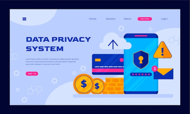 Flat Design Data Privacy Landing Page Template – Free Download