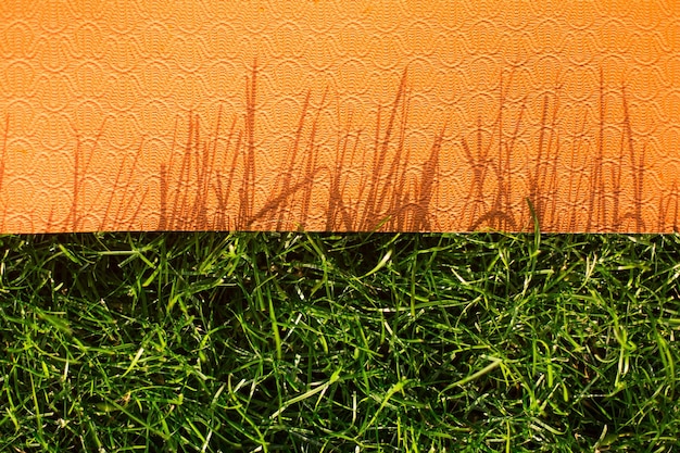 Close-Up of an Orange Yoga Mat on Green Grass in a Park – Free Download