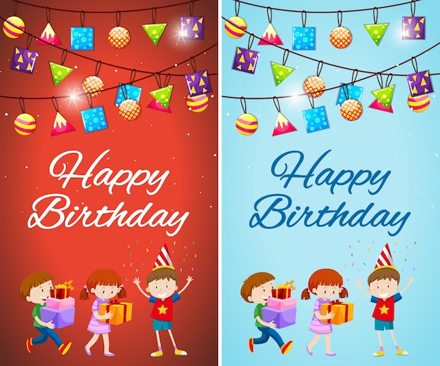 Birthday Card Template Designs Featuring Kids and Presents – Free Download