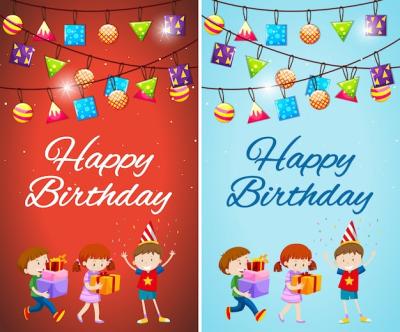 Birthday Card Template Designs Featuring Kids and Presents – Free Download