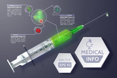 Realistic Medical Science Infographics with Syringe Hexagons – Free to Download