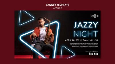 Horizontal Banner for Neon Jazz Night Event – Free Download