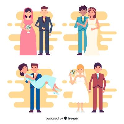 Flat Design Wedding Couple Collection – Free Download