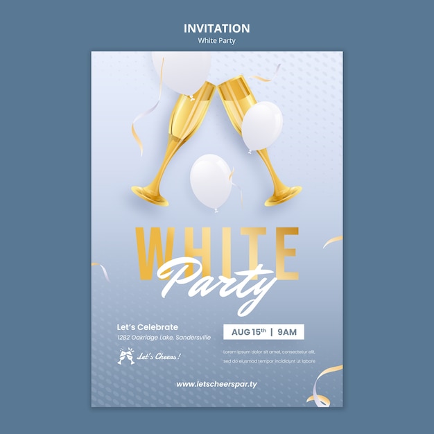 Elegant White Party Invitation Featuring Glasses – Free Download