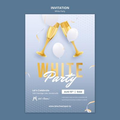 Elegant White Party Invitation Featuring Glasses – Free Download