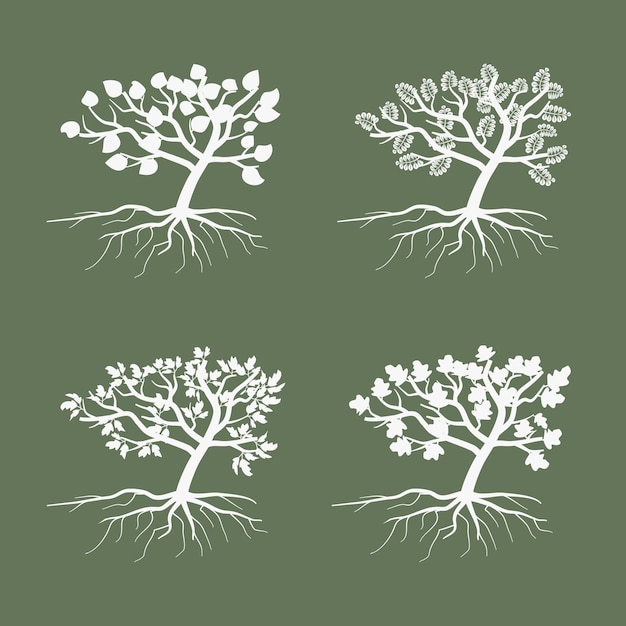 Artistic Outline Tree Illustrations – Environmental Symbol Collection for Free Download