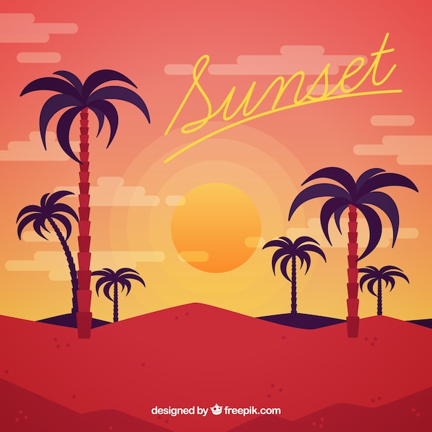 Decorative Palm Trees Against a Stunning Sunset Background – Free Download