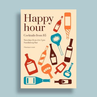 Flat Happy Hour Poster Template for Free Download