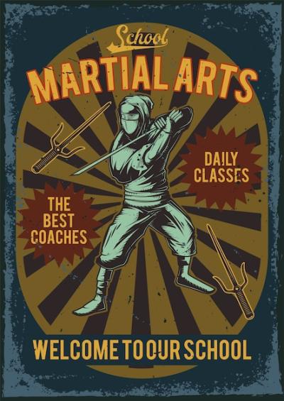 Advertising Poster Design Featuring Ninja with Katana – Free Download