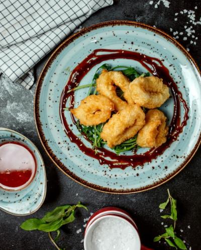 Crispy Fried Calamari Rings with Teriyaki Sauce and Sesame – Free to Download