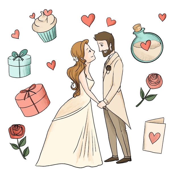 Watercolour Wedding Couples with Wrapped Gifts – Free Download