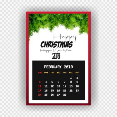 February 2019 Calendar for Christmas and New Year Celebrations – Free Download