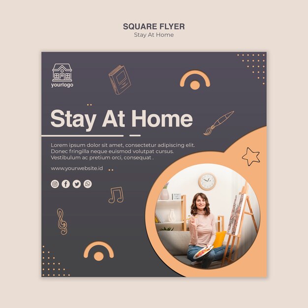 Stay at Home Concept Square Flyer Template – Free Download