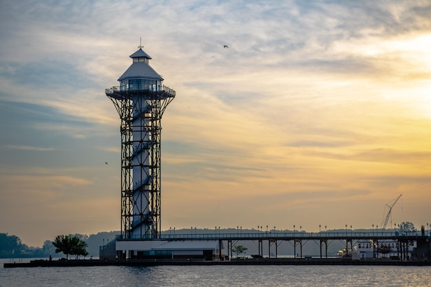 Bicentennial Tower at Scenic Sunset in Erie, Pennsylvania â Free Download