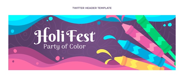 Flat Holi Twitter Header Design – Free to Download