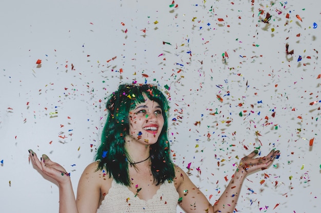 Happy Girl Celebrating with Confetti – Free Download