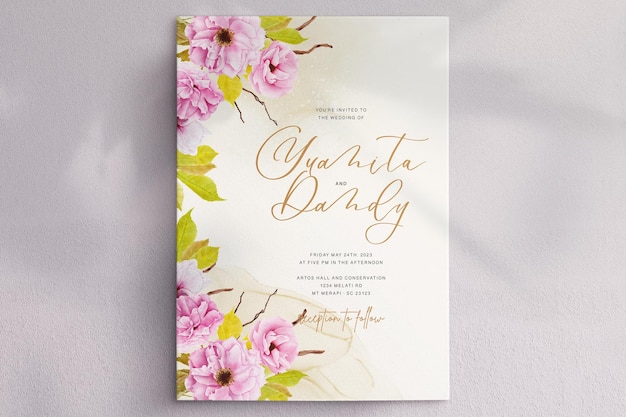 Hand Drawn Cherry Blossom Invitation Card Set – Free Download