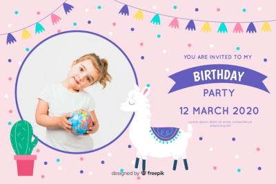 Children Birthday Invitation Template with Photo – Free Download