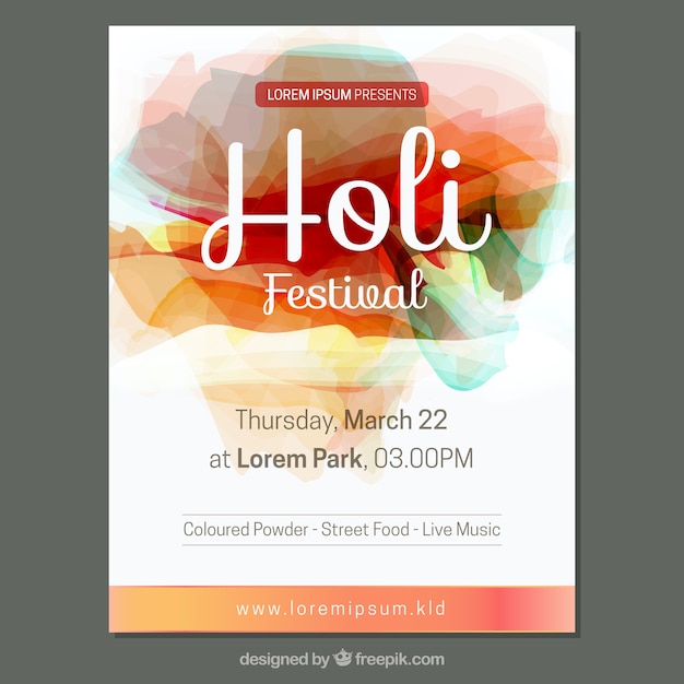 Holi Festival Party Poster with Abstract Stains – Free Stock Photo, Download for Free