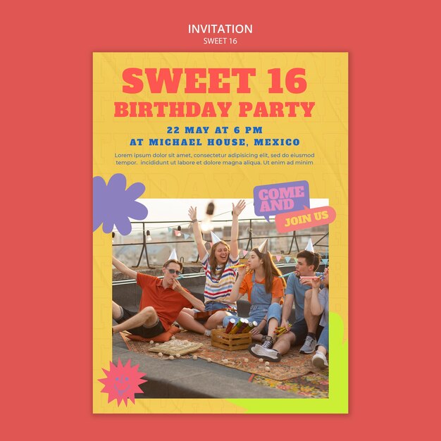 Sweet 16 Celebration Invitation Template – Free Download