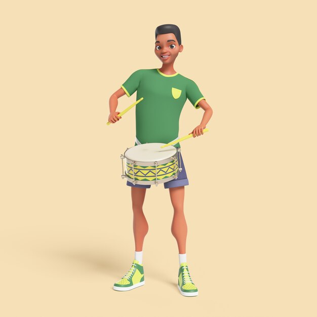 Three-Dimensional Illustration of Brazilian Male Samba Dancer Character with Drum – Free to Download