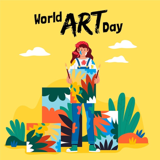 Flat World Art Day Illustration – Free Download