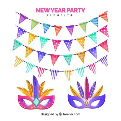 Colorful New Year Party Element Collection with Garlands – Free Download