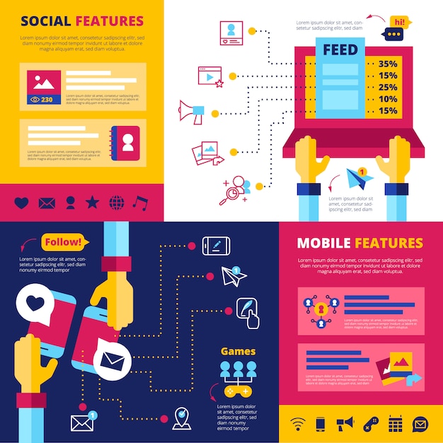 Flat Banners Composition for Social Network Features – Free Download