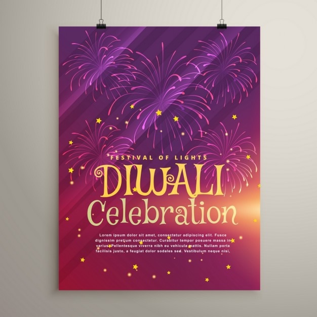 Purple Happy Diwali Brochure Featuring Lights and Stars – Free to Download