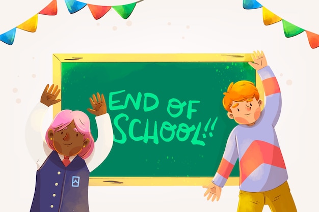 End of School Watercolor Illustration – Free Download