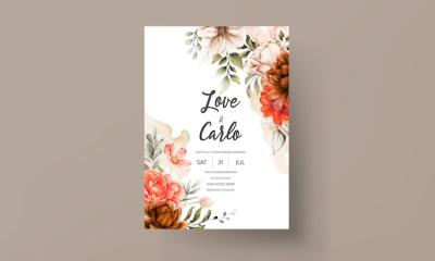 Beautiful Watercolor Flower and Leaves Wedding Invitation – Free Download