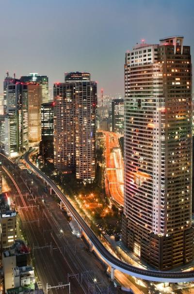 Evening View of the Famous Shiodome Area in Minato, Tokyo, Japan – Free Download