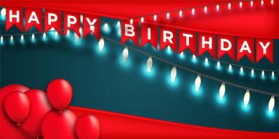 Happy Birthday Vector Design Featuring Lamp and Balloon Box for Celebrations – Free Download